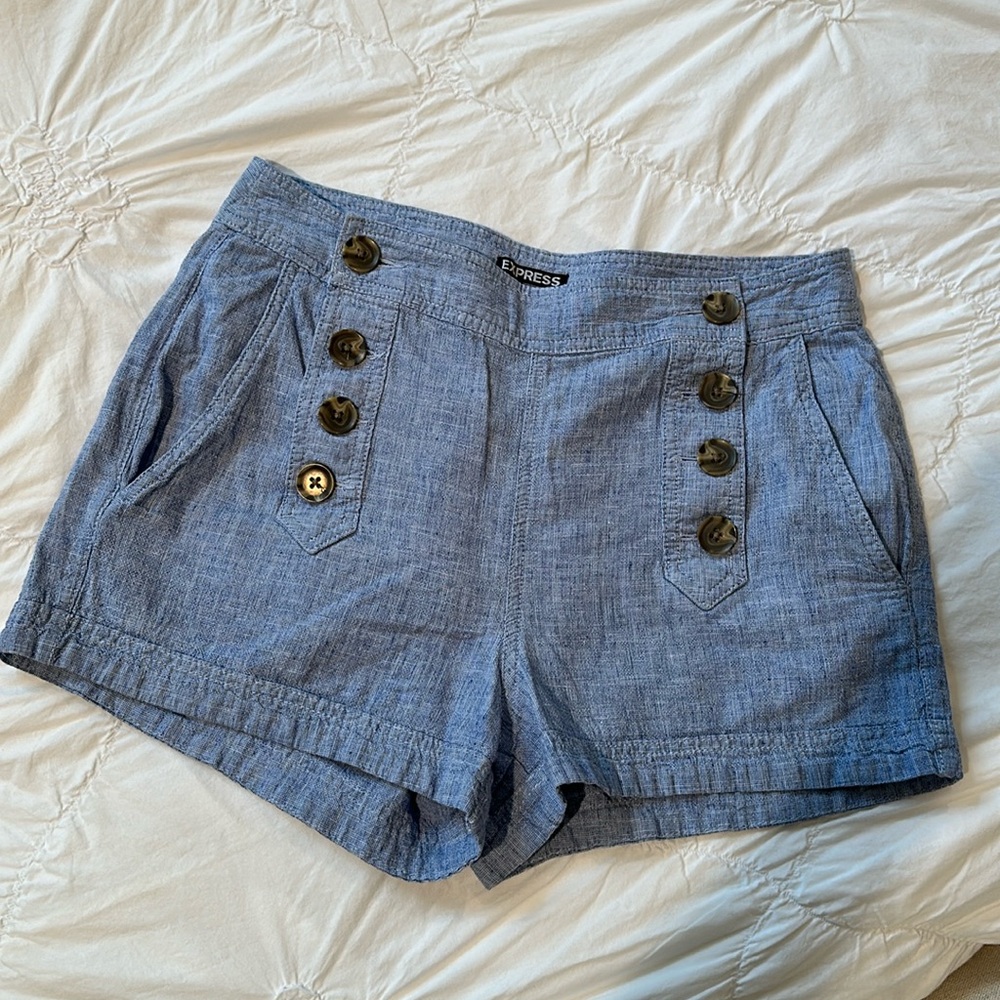 Express Chambray Linen Blend Shorts NWOT